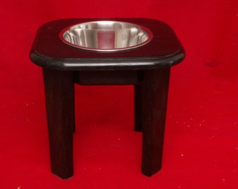 Elevated Large Dog Feeder, Single Bowl, 12 Inchs High, Solid Oak Wood, Two Quart