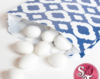 Quatrefoil Navy Goodie Favor Treat Bags - Qty 12