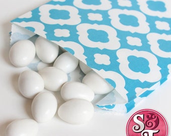 Quatrefoil Aqua Blue Goodie Favor Treat Bags - Qty 12