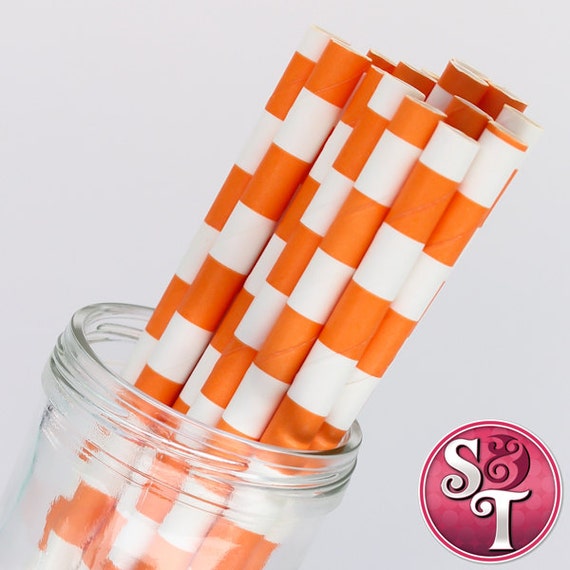 Rugby Stripe Orange Party Paper Straws - Cake Pop Sticks - Pixie Sticks - Qty 25 Il_570xn