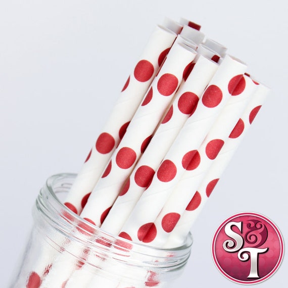 Dot Red Party Paper Straws - Cake Pop Sticks - Pixie Sticks - Qty 25 Il_570xn