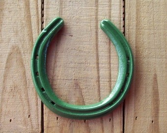 Lucky Horseshoe, Horse Shoe, Rustic Horse Decor, Western Decor, Horse Room, Horse Lover, Man Cave Decor - Painted Kelly Green
