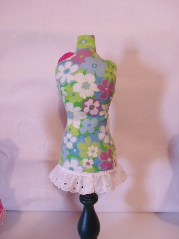 Pin Cushion Mannequin Dress Form vintage floral fabric.