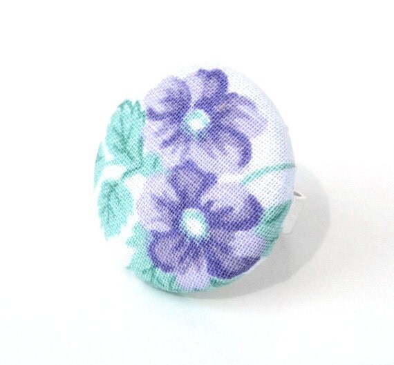Big purple floral ring  large fabric ring  purple by KooKooCraft