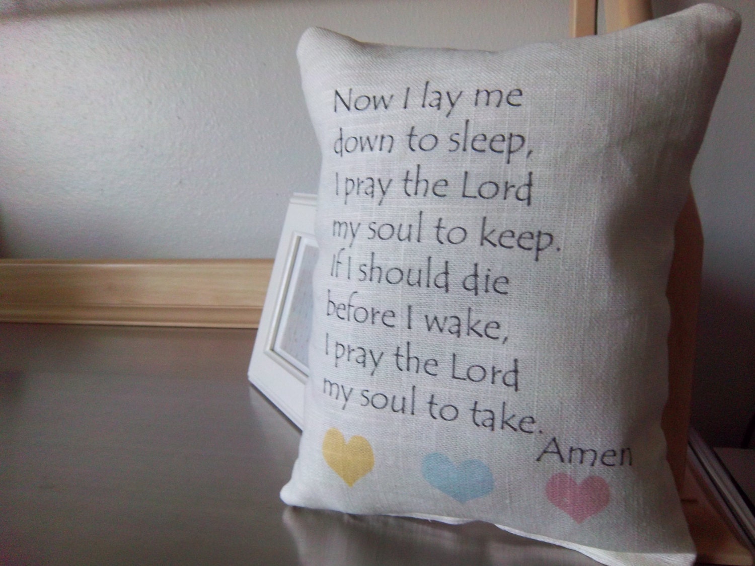 prayer throw pillow linen cushion gender neutral baby gift