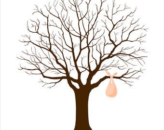 Baby Shower Guest Book Fingerprint Tree, Baby Shower Guestbook, Thumbprint Signature Tree with Baby Bundle, Birthday DIGITAL PRINTABLE JPEG