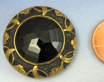 Antique Victorian Button 1 1/8 Black Art Deco Brass Button 240