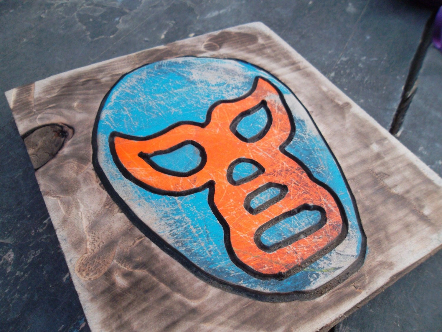 Luchador Mask wall hanging wrestling art carved wood by Sanchezz