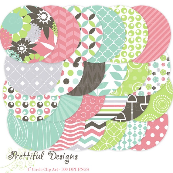 50% OFF SALE 4" Circle Clip Art for Personal and Commercial Use - Spring Showers (698) Il_570xn