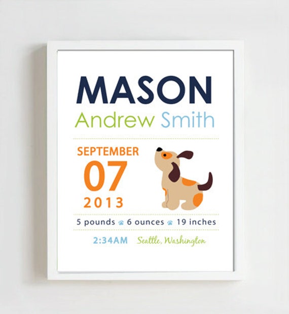 8 x 10 - Custom Birth Announcement Print - puppy Il_570xn