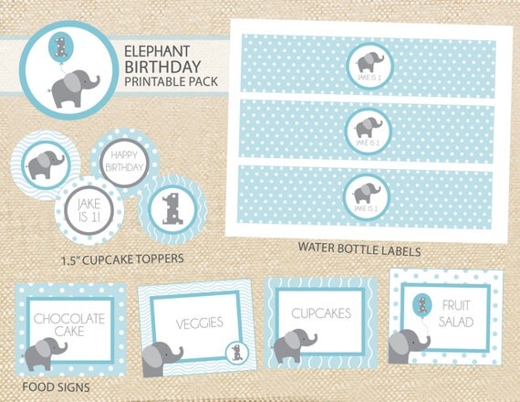 Elephant Baby Birthday Printable Party Pack - DIY Il_570xn