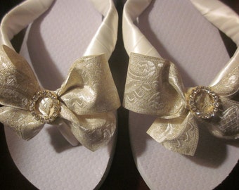 Items similar to Tiffany Bride Bridal Wedge Flip Flops for Weddings in ...