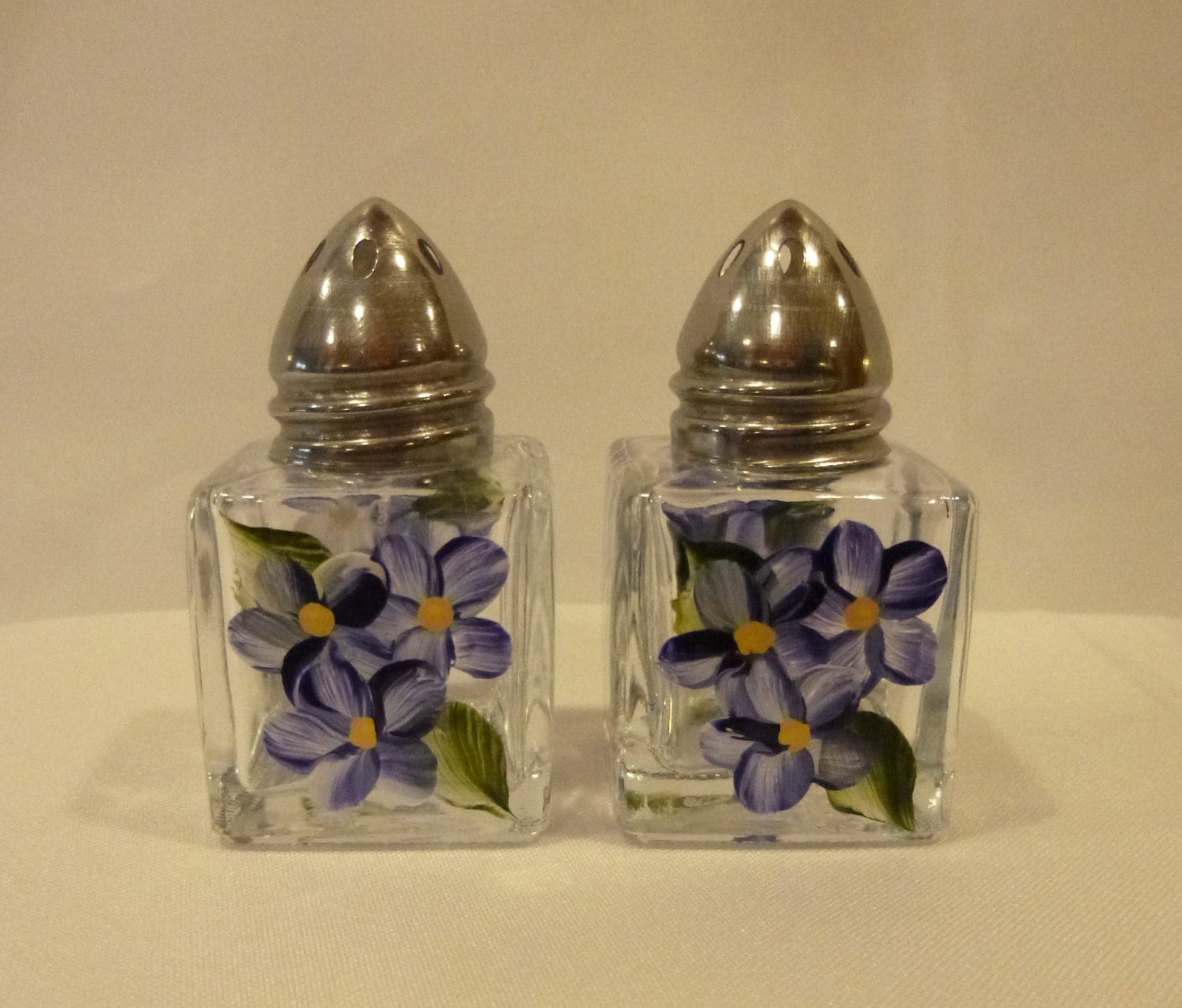 Hand Painted Mini Salt and Pepper Shakers Dark Blue Daisies