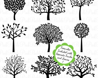Tree Silhouettes Clipart Clip Art, Family Tree Clipart Clip Art - Commercial and Personal Use