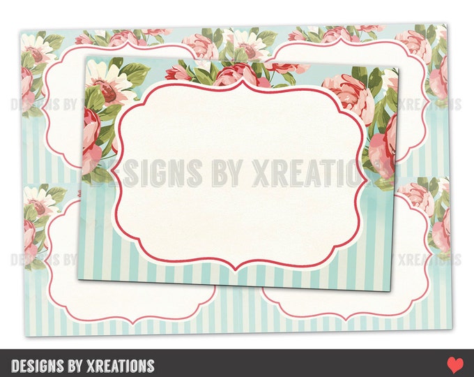 Shabby Tea Party Blank Buffet Sign, Notecards, ATC ACEO, Tag, Label, Printable