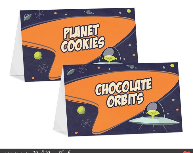 Outer Space Alien Themed Food Tent Card, I will customize for you, Print your own