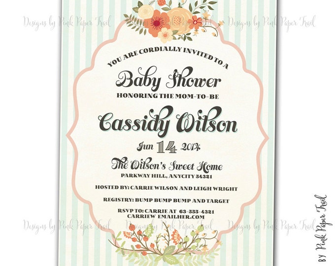 Rustic Vintage Shabby Chic Floral Wreath Invitation - Customizable Wordings - Printable - Wedding - Bridal Shower - Baby Shower - Birthdays