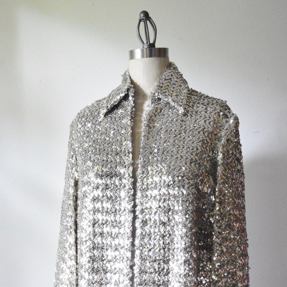 Vintage Sequin Jacket 1970's Silver Sequin Sparkle by EadoVintage