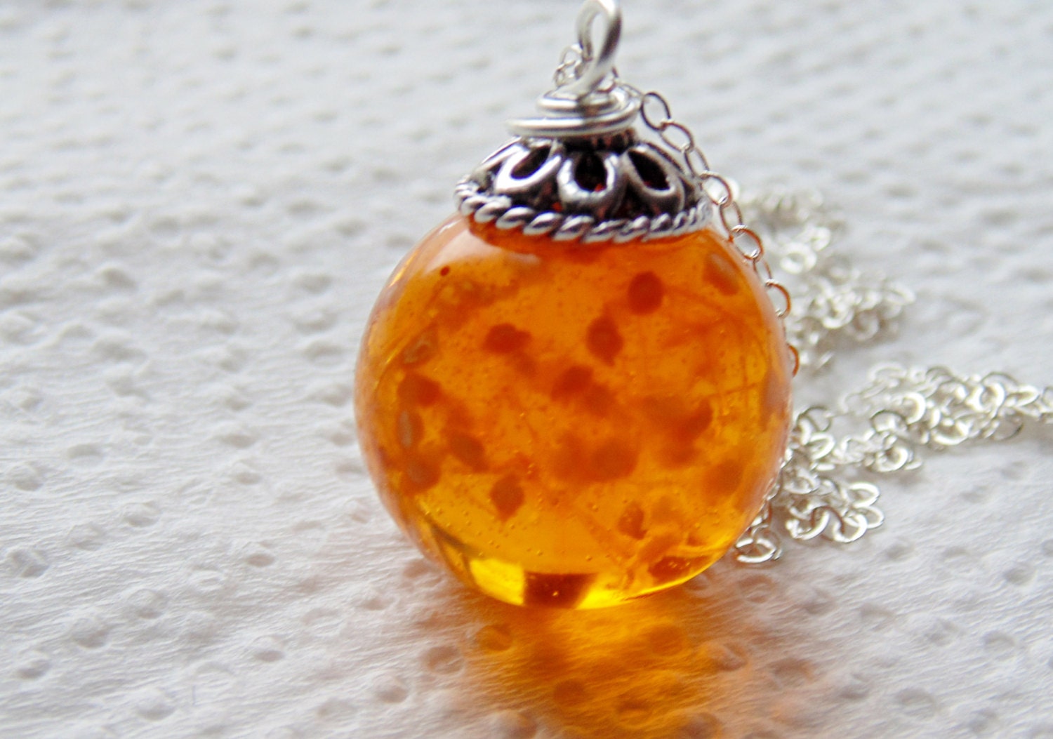 Amber Resin Flower Orb Necklace Globe Pendant Eco Friendly