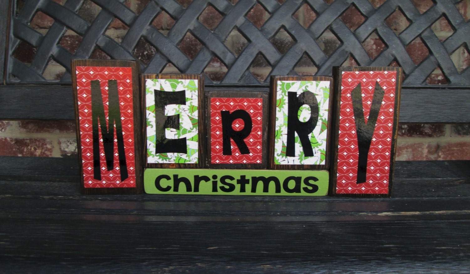 Reversible Christmas and Thanksgiving wood blocks-Give thanks