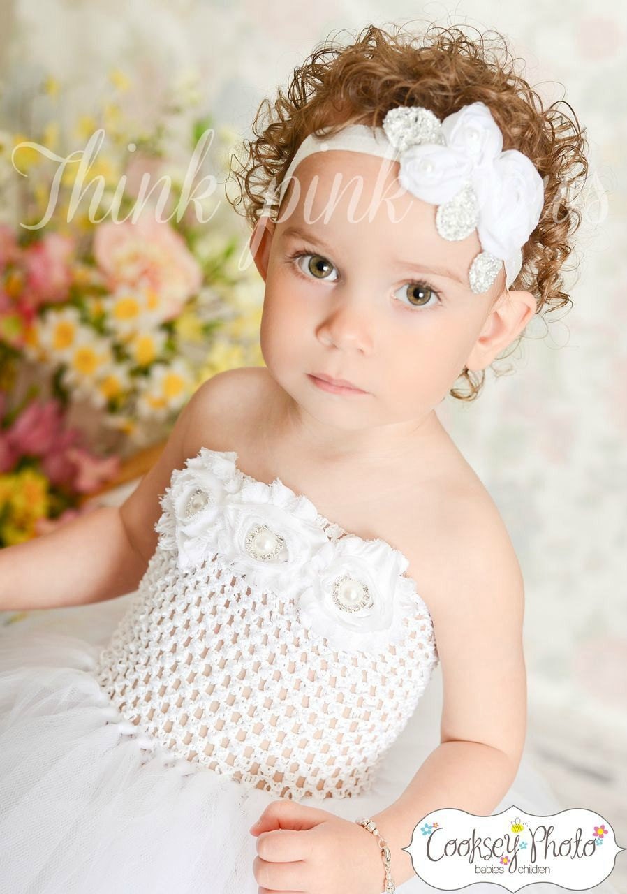 White Baby Headband Baby headbands Christening Headband