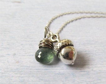 Acorn Necklace, Silver Acorn And Gemstone Necklace, Autumn Jewelry