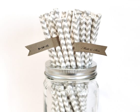 Paper Straws, 25 Grey Chevron Paper Straws, Gray Chevron Straws, Made in the USA, Baby Shower Straws, Birthday Decorations, Wedding Favors Il_570xn