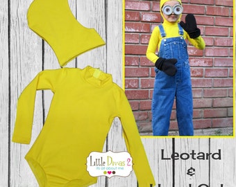 Minion Costume CHILD (Yellow) Mock-Neck Long Sleeve Leotard with Hood/ Seperate