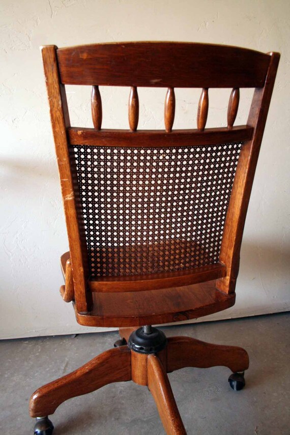 Beautiful Vintage Wooden Banker's Chair Swivel Seat