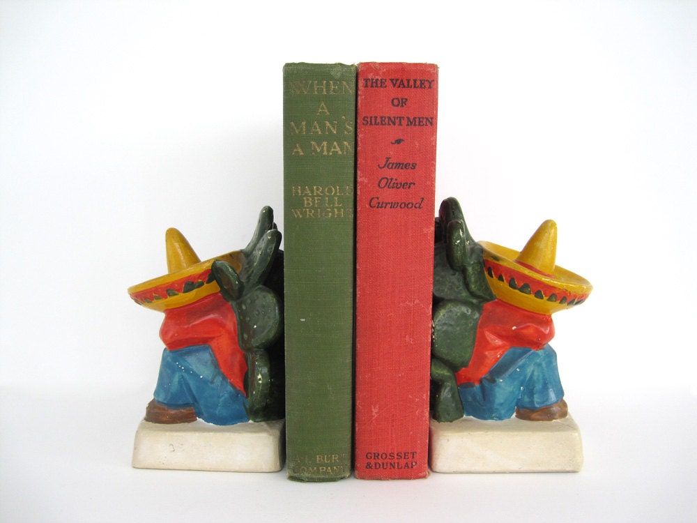 Vintage Bookends Mexican Sombrero Siesta Southwestern Home