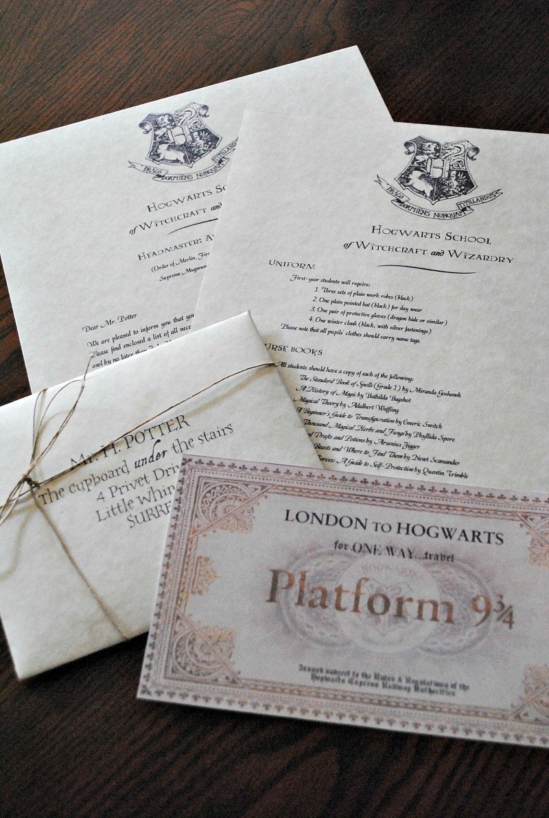 Carta de aceptación de Hogwarts Harry Potter personalizado