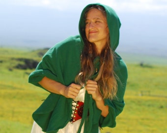 Costume - Emerald Green Pixie Cape - Elven Cloak - Organic Cotton - Eco Friendly - Organic Clothing