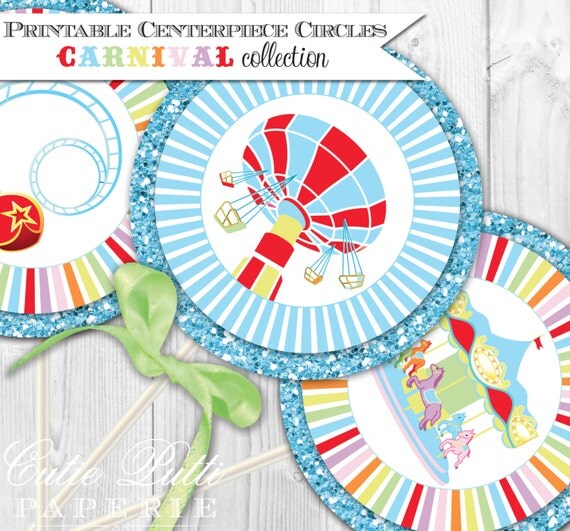 Carnival Party Printable 4" Themed Party Circles by Cutie Putti Paperie Il_570xn