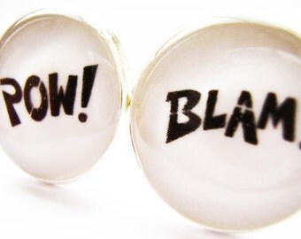 Batman Cufflinks, Super Hero Cufflinks, Bat Man Cufflinks, Comic book cufflinks, 1960s cufflinks, Pop Art cufflinks, Pow Blam Cufflinks