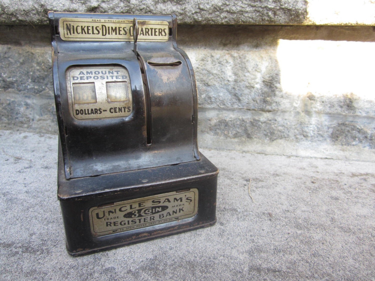 Vintage Toy Cash Register Bank Tin black Uncle by WestofChelsea
