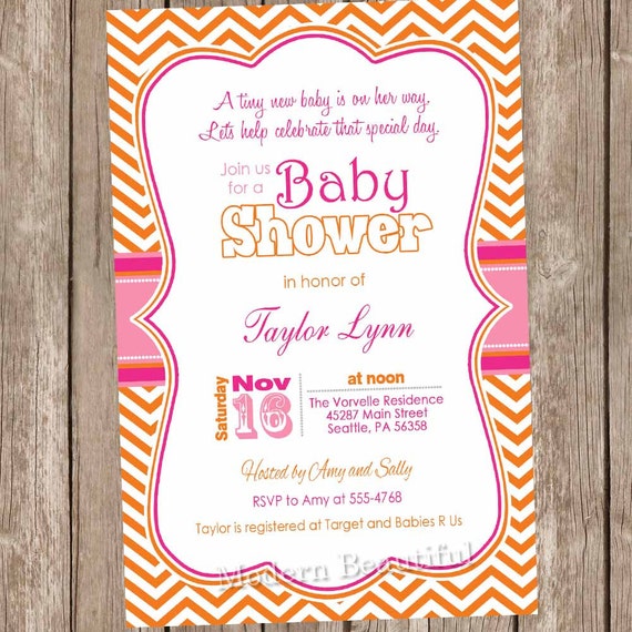 Pink And Orange Baby Shower Invitations 4