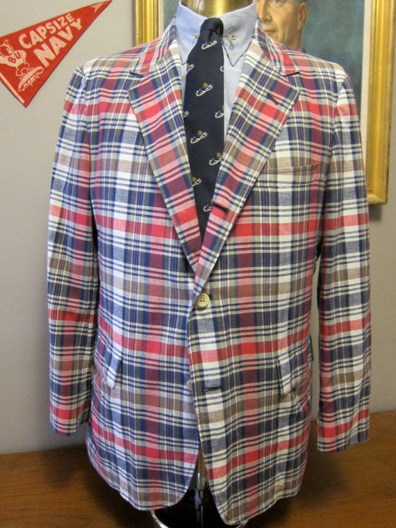 Brooks Brothers Madras Jacket Sport Coat 44R Unstructured Sack