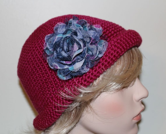 Crochet Women's Hat Cloche Rolled Rim Beanie by SweetnessInSmyrna