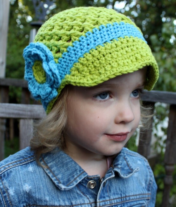 Items similar to Lime Green Crochet Visor Hat Ready to Ship in Child