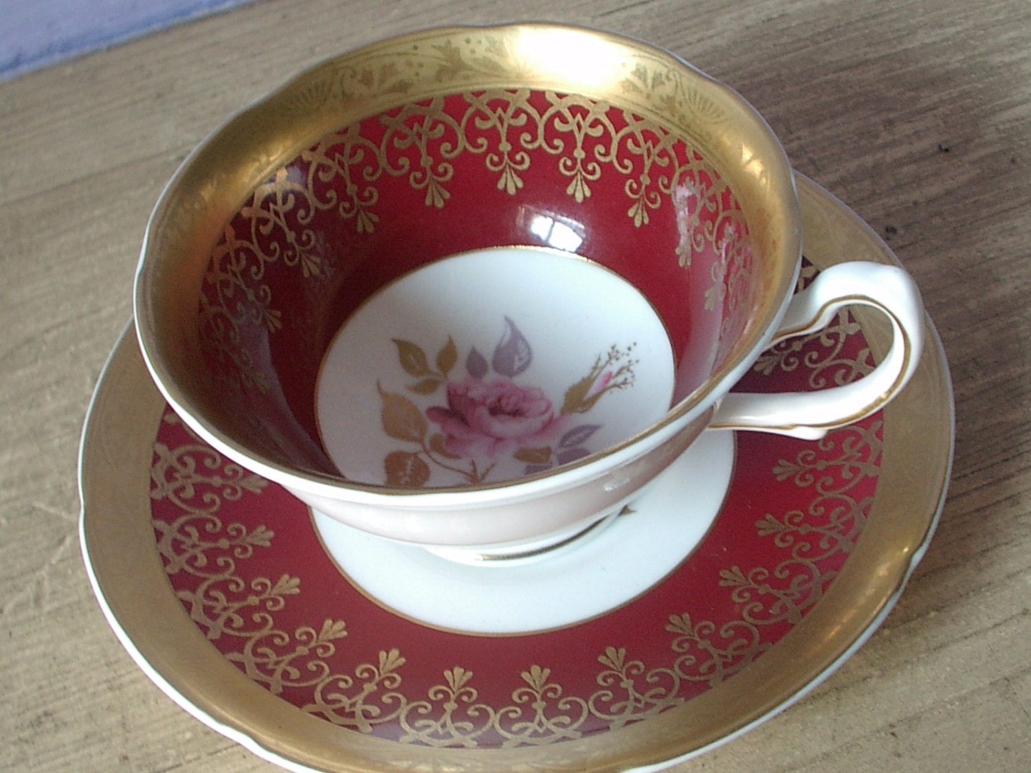 Vintage red tea cup and saucer Royal Grafton by ShoponSherman