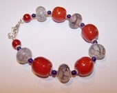 Glass and agate bracelet  Orange purple and grey beads