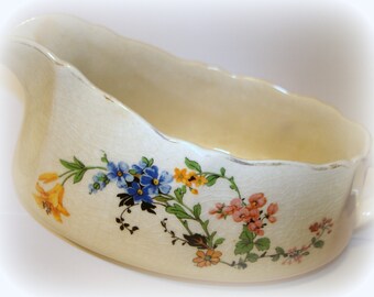 Antique Gravy Boat Completer Piece W.S.George's Argosy Ivory 110D, Pottery From 1950's or Earlier Floral Transfer Both Sides Gold Trim