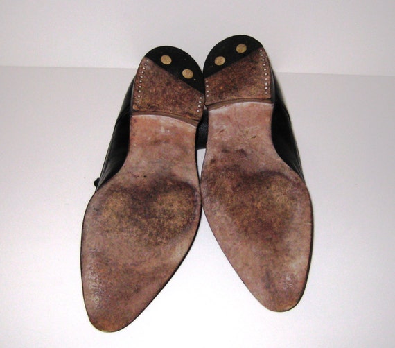 1960s Shoes Mens Black Oxford Shoes Lace up Shoes Leather
