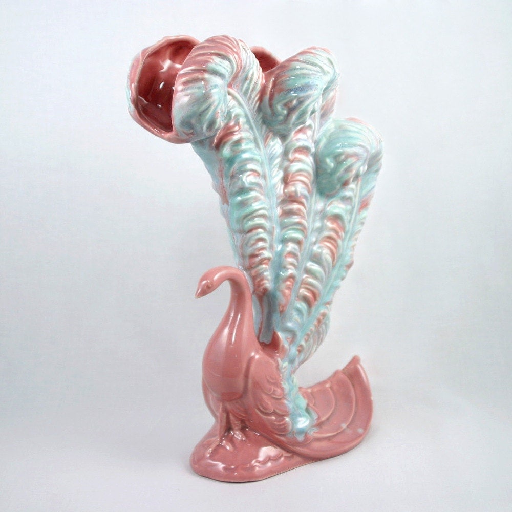 RESERVED Royal Haeger Peacock Vase Mauve and Teal Tall