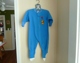 Vintage Blue Footed Pajamas with Disney Winnie the Pooh, 1980s, 2T