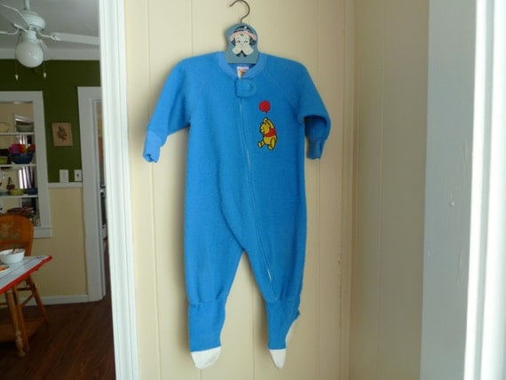 Vintage Blue Footed Pajamas with Disney Winnie the Pooh, 1980s, 2T