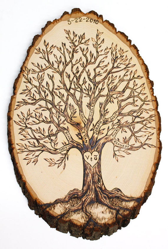 Personalized Family Tree wood burned tree slice by JKartshop