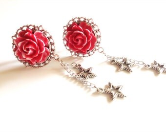5/8 inch Dangle Plugs 16mm Rose Plugs, Star Dangle Gauges, Choose Color 7/8" Gauged Earrings 20mm 13/16, 3/4 19mm, 11/16" 18mm Gauge