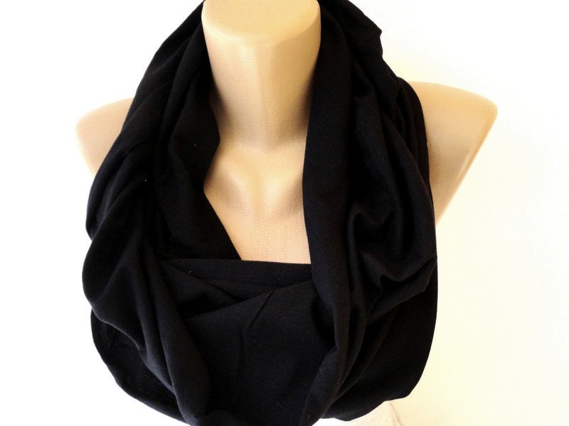 black cotton infinity scarf women / men scarves unisex fall