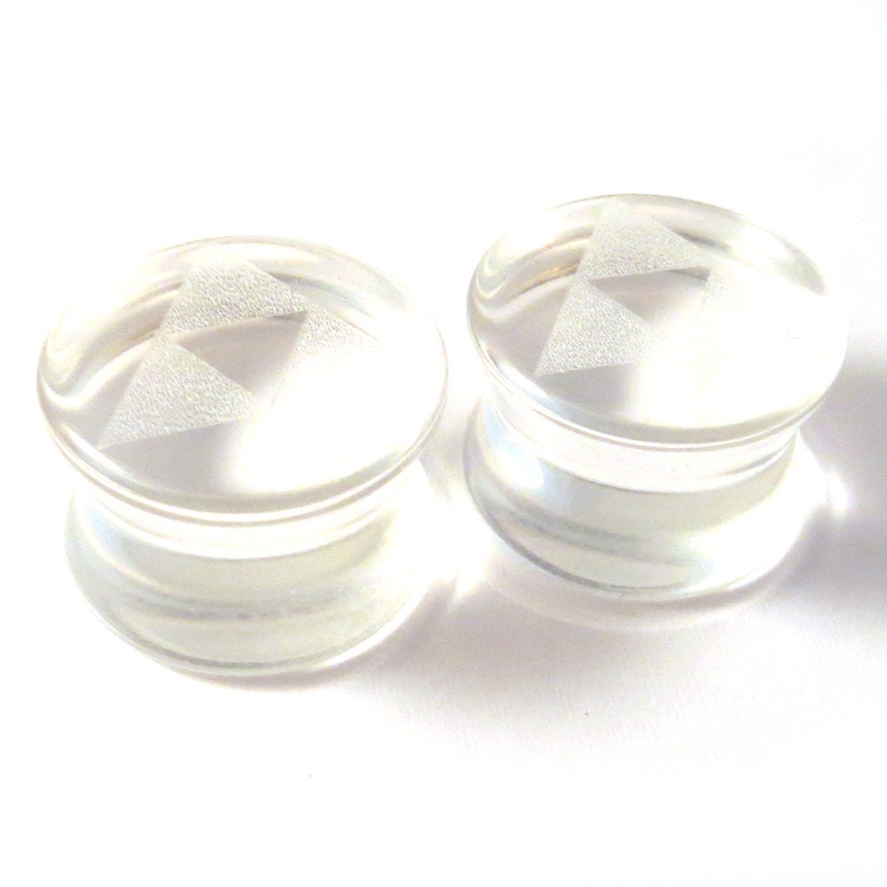 Triforce Clear Glass Plugs PAIR 2g 6mm 0g 8mm 00g 9mm